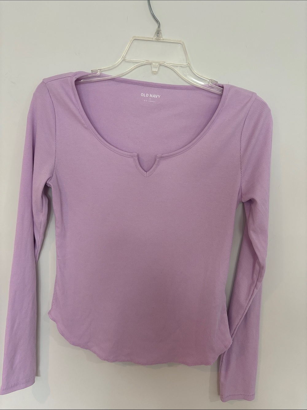Old Navy Lavender Ribbed Long-Sleeve Scoop Notch Top